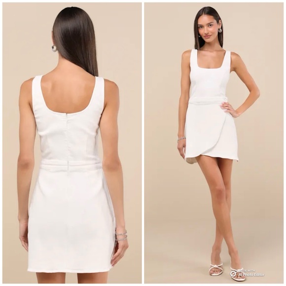 Lulus Dresses & Skirts - Lulus XL Merima White Denim Wrap Mini Dress NWOT Summer Vacation Casual